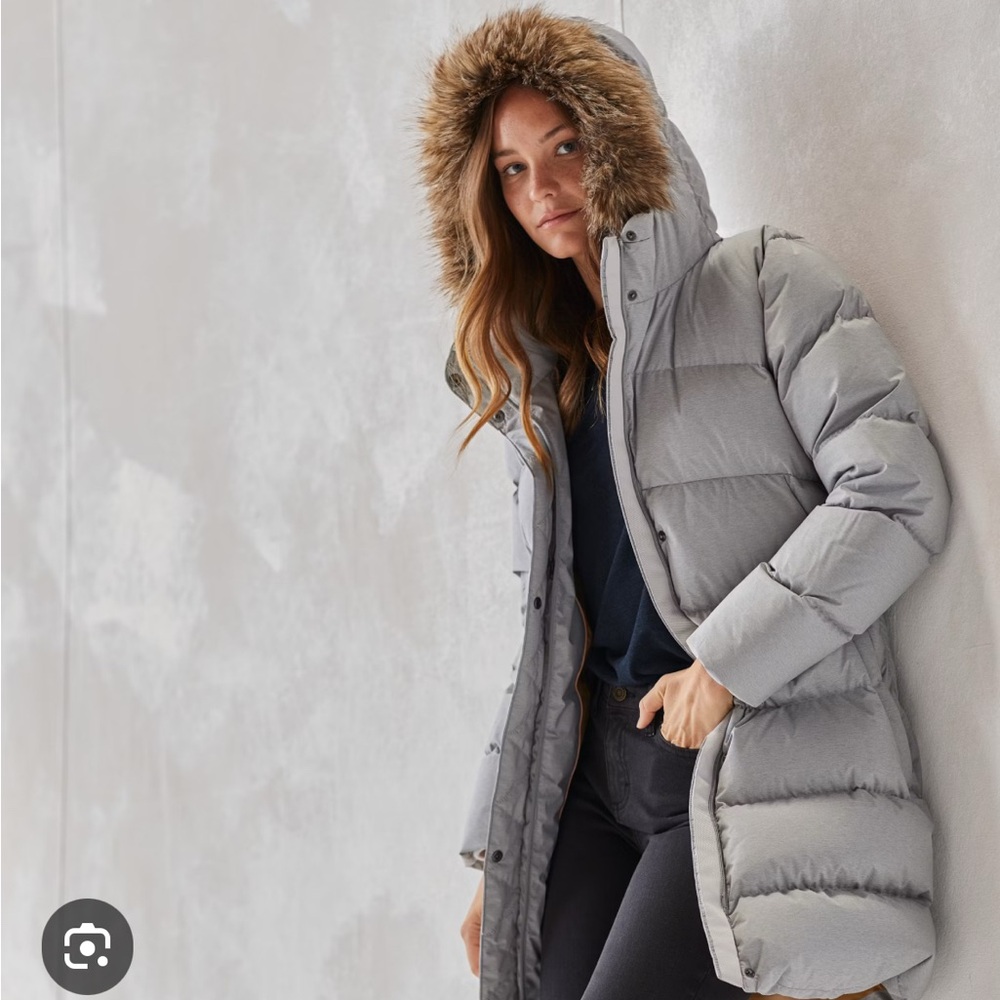 NWT Prana Kromata heavy down coat long jacket silver grey small